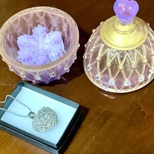 Faux Stained GlassSwarovski Trinket Box, Soy Snowflake Candle, Heart Necklace